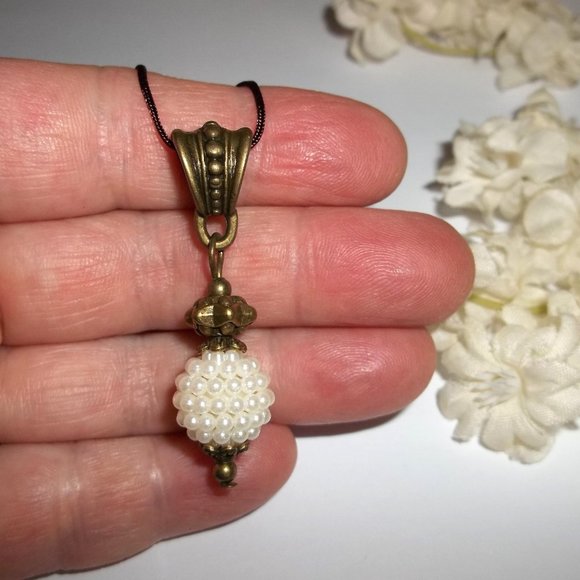 Necklace, Pendant, Medallion Cord Necklace, Pearl Necklace, Boho Necklace 7935 - Picture 7 of 10